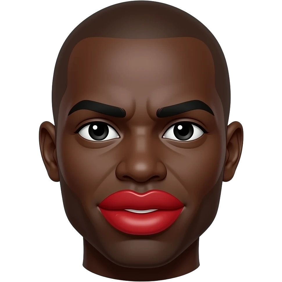 A bald man with black skin and big red lips emoji