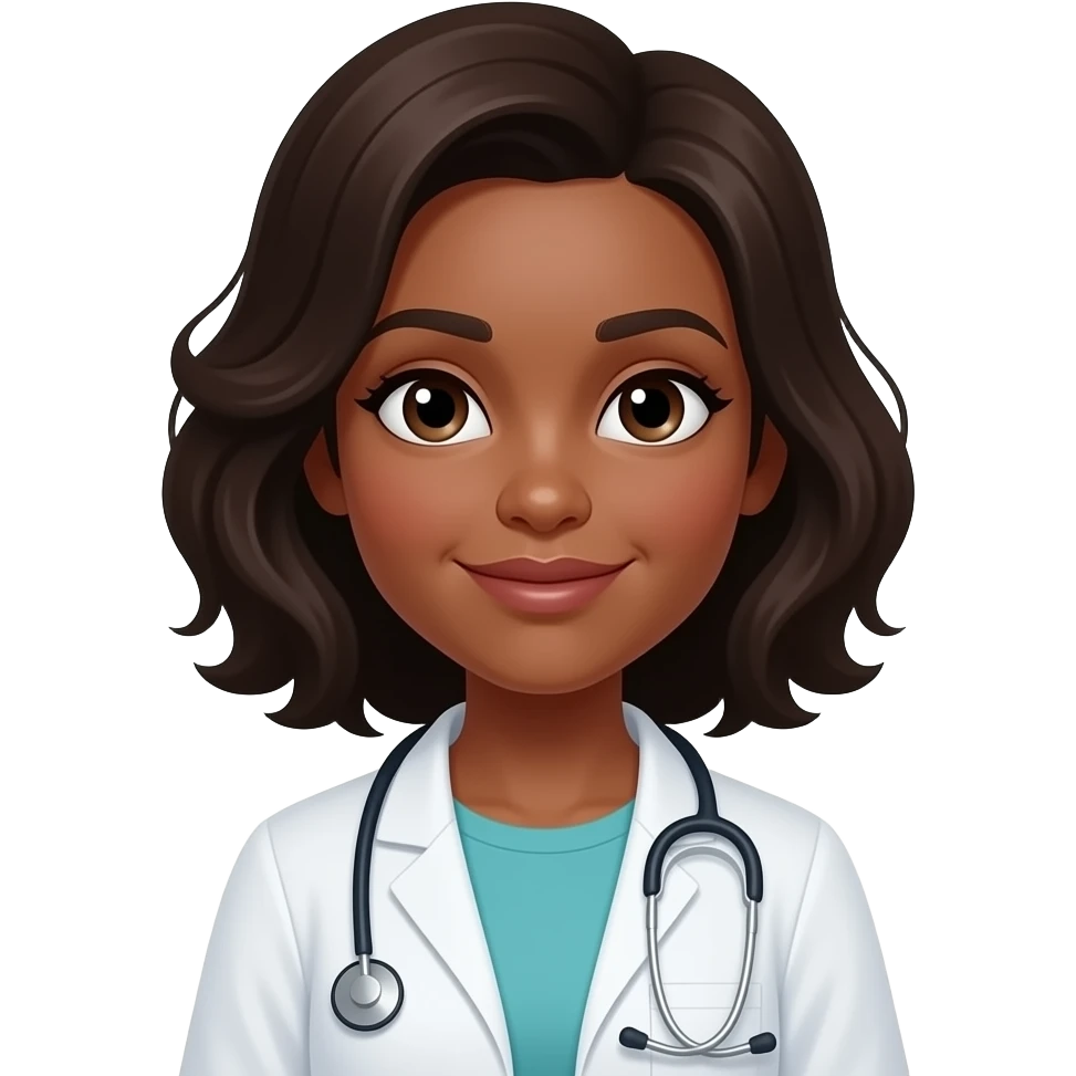 a woman doctor with brown skin and nuzzel eyes emoji