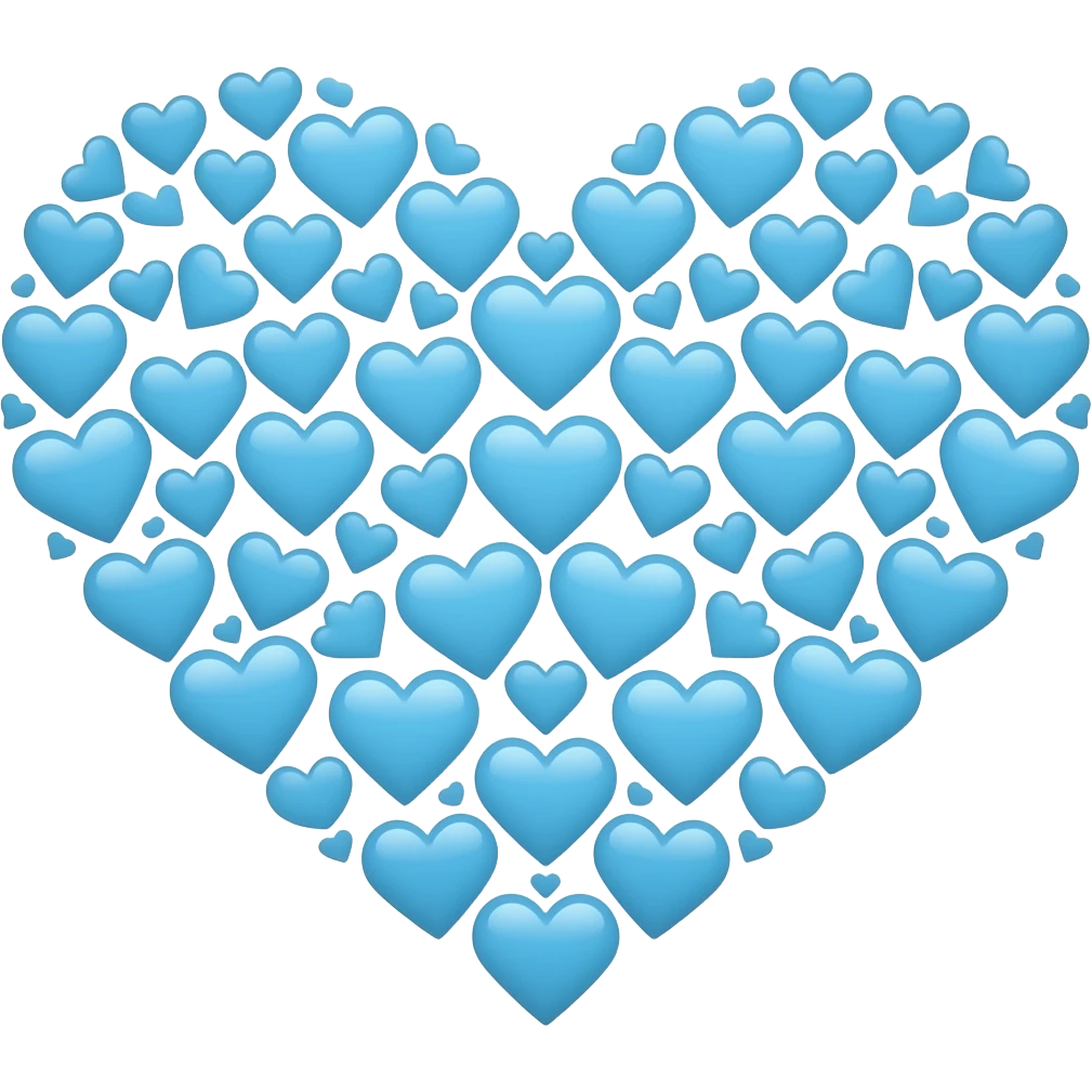 many cute and pretty light 2D azure hearts🩵 disposed perfectly in a perfect heart shape emoji