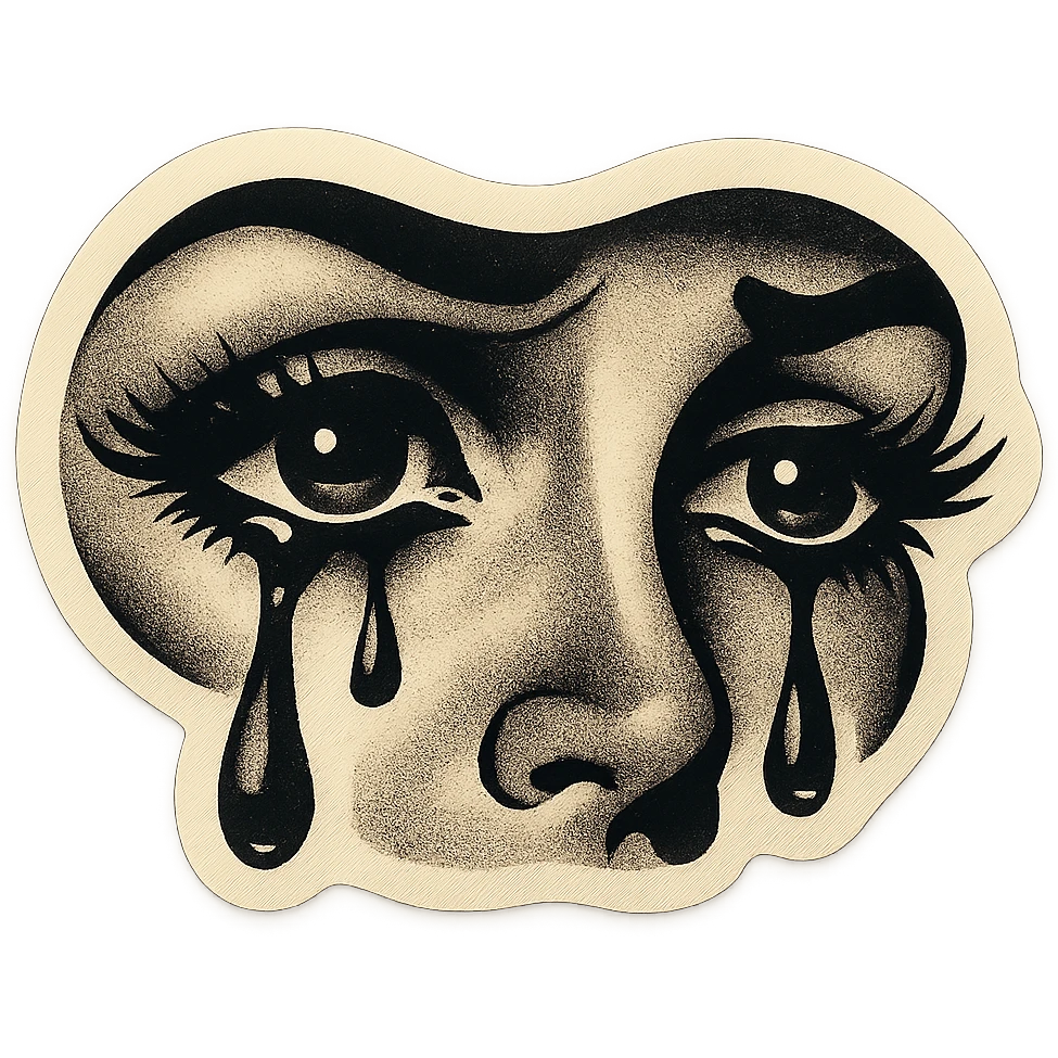 crying female eyes, gloomy, expressive, with long eyelashes, sharp black contours, sharp shadows and highlights, retro stickers style, no gradients emoji