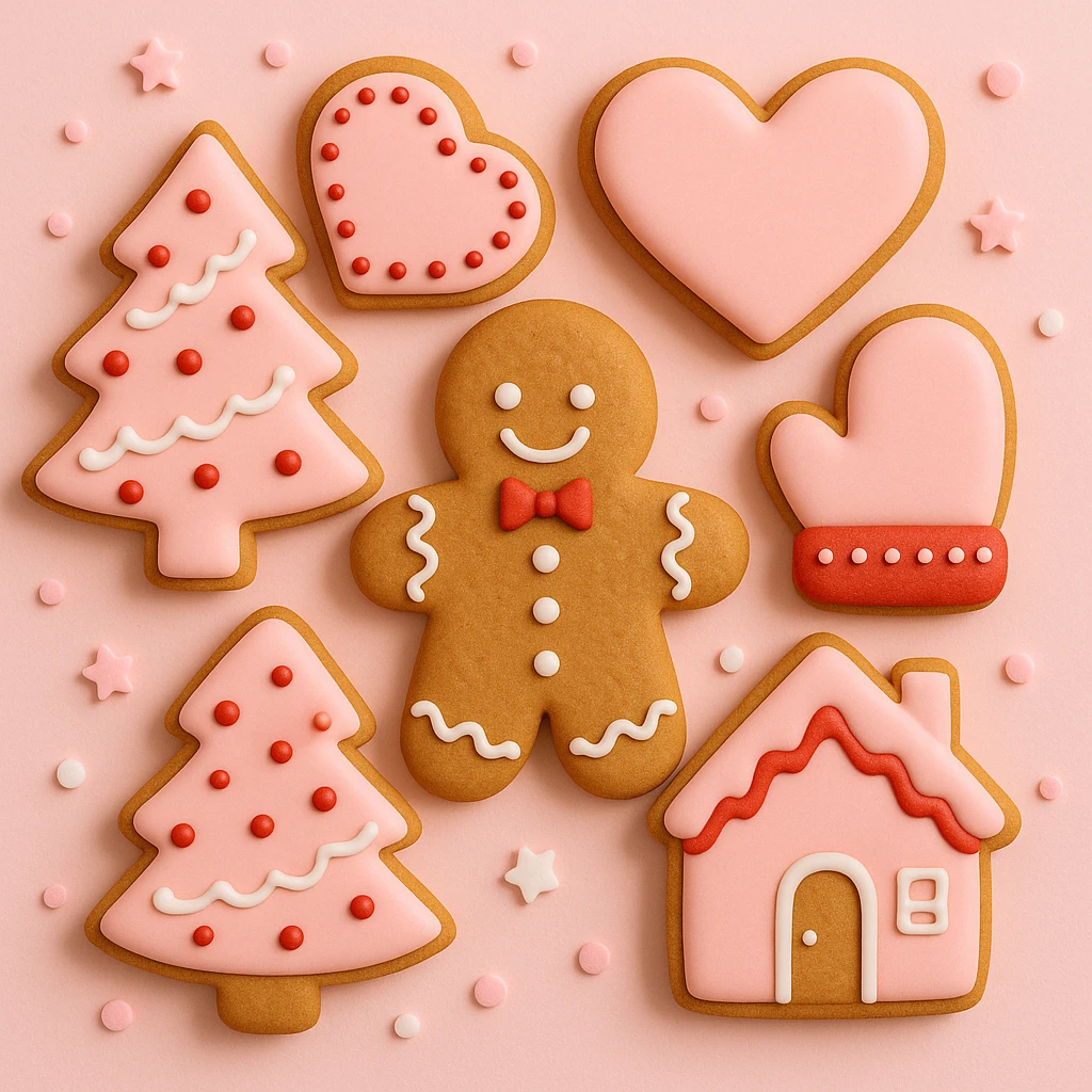 christmas gingerbread pastel pink and red emoji