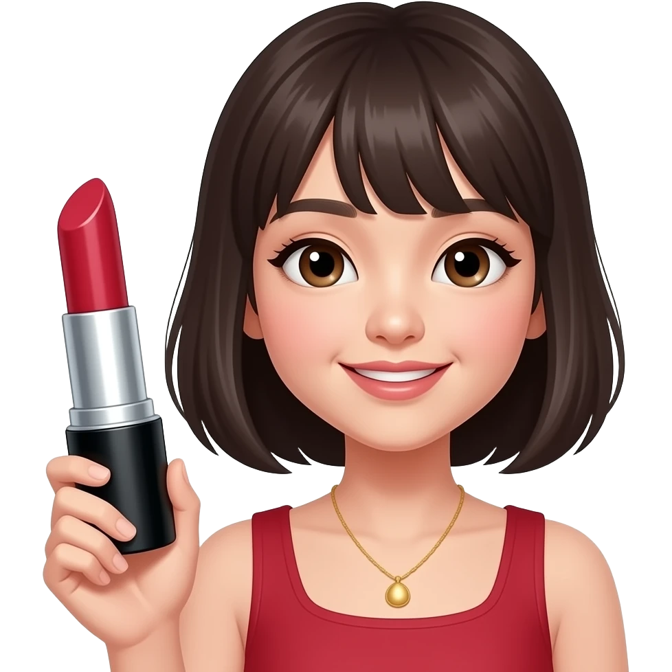 asian girl holding very big lipstick in hand emoji