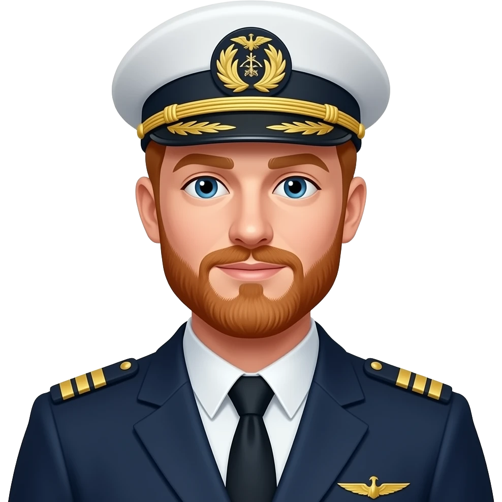 redheaded male, short beard, modern ship captains uniform emoji