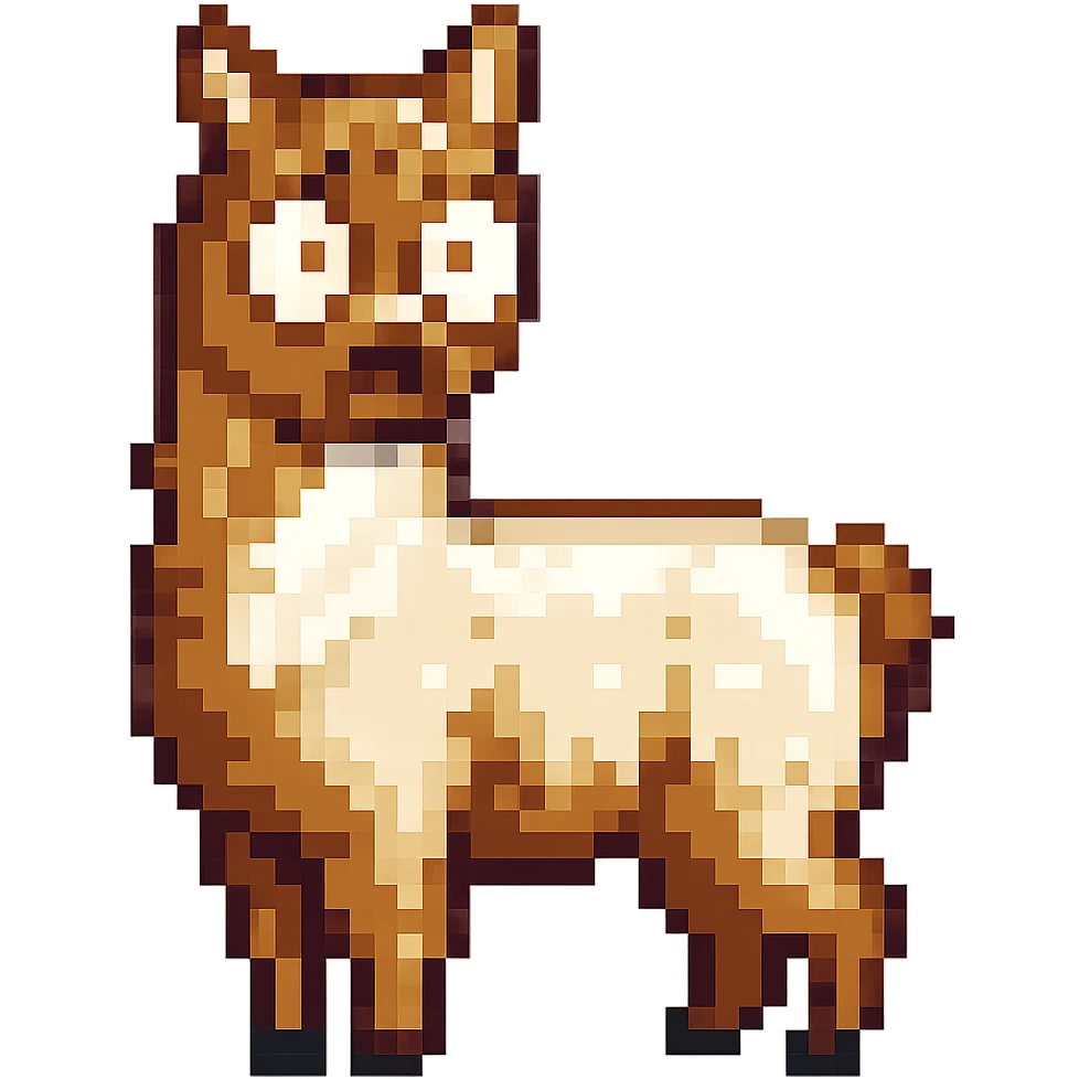 Make the alpaca look surprised, keep the original style, no background (transparent) emoji