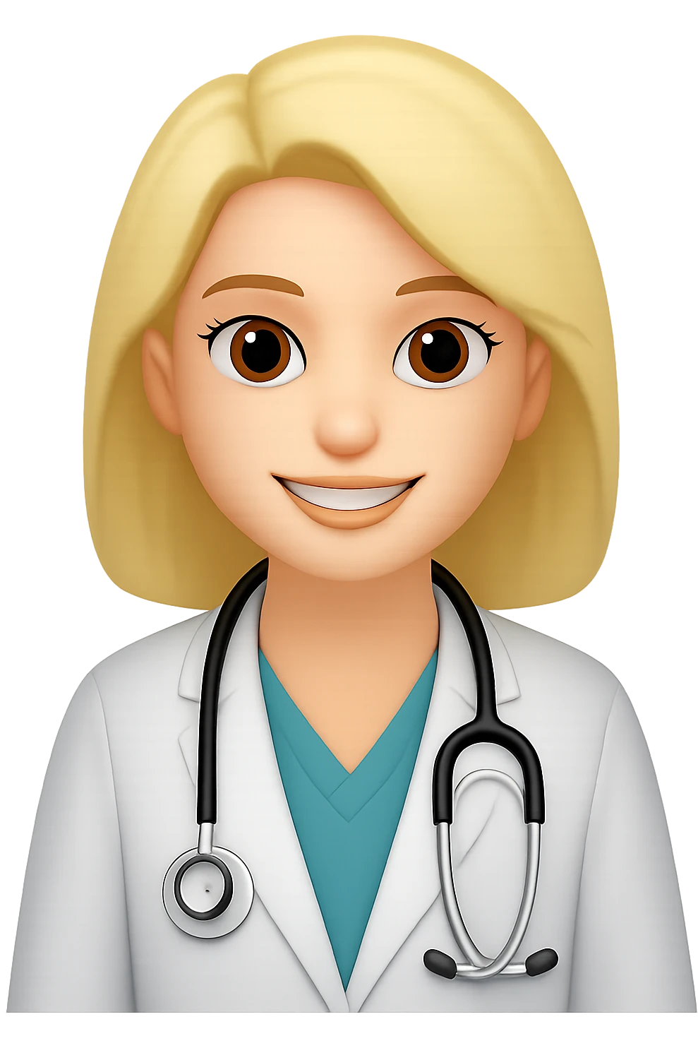 A woman doctor emoji, bigger, blue emoji
