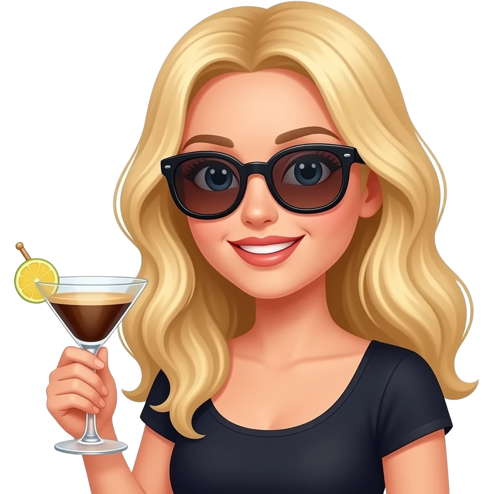 Sassy long blonde hair girl wearing sunglasses holding espresso martini emoji