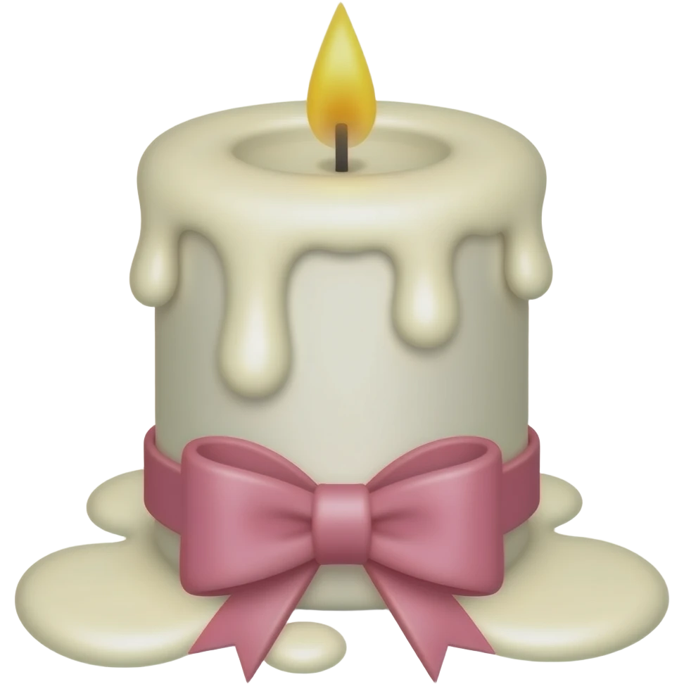 White melting candle with a pink bow emoji