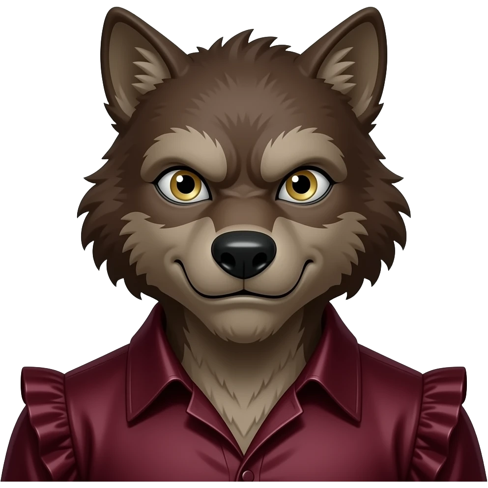 The Werewolf from Horror Film Heroes and Villains with gold eyes, brown fur, dark red metallic ruffle shirt emoji