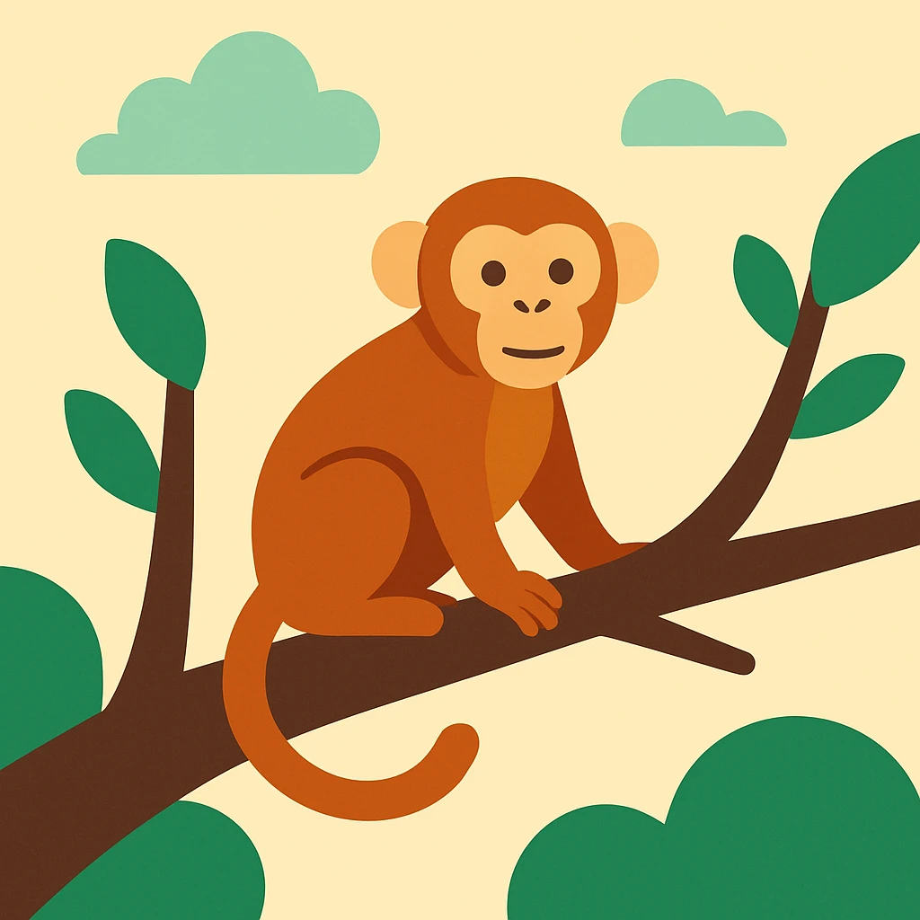 Flat design style monkey in the tree emoji