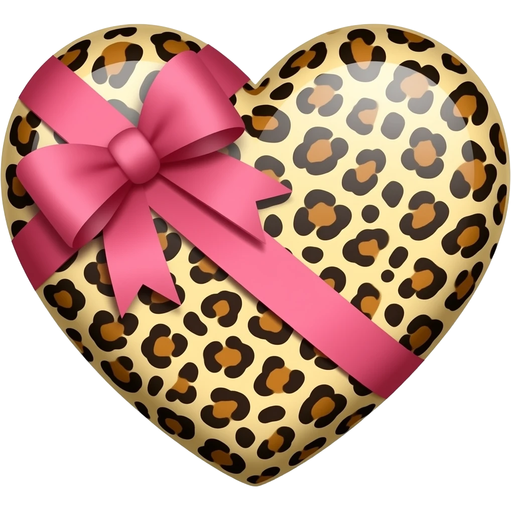Beige Leopard heart with a pink ribbon bows emoji