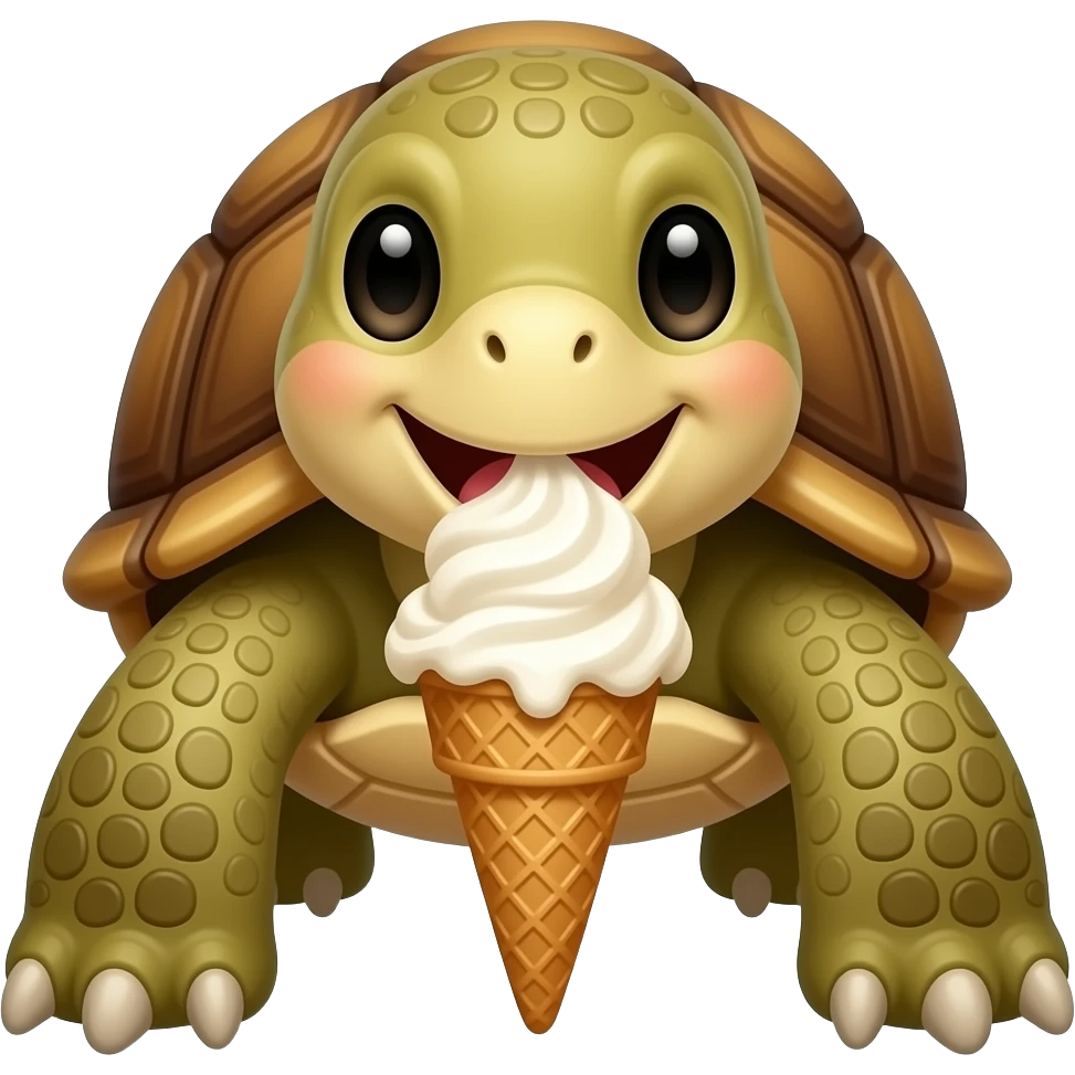 brown Turtle Eats big Ice Cream front facing closeup emoji