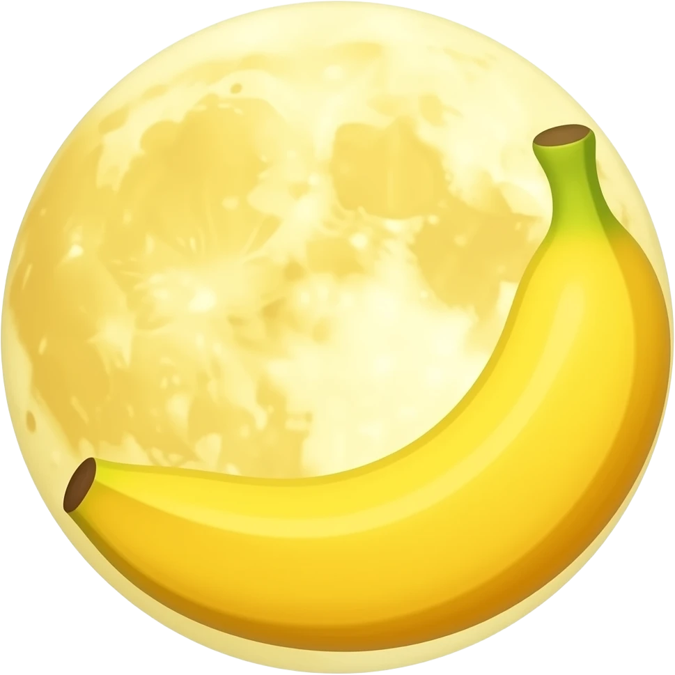 The emoji depicts a smiling full yellow moon as a banana which is inscribed as a crescent moon within a round moon. emoji