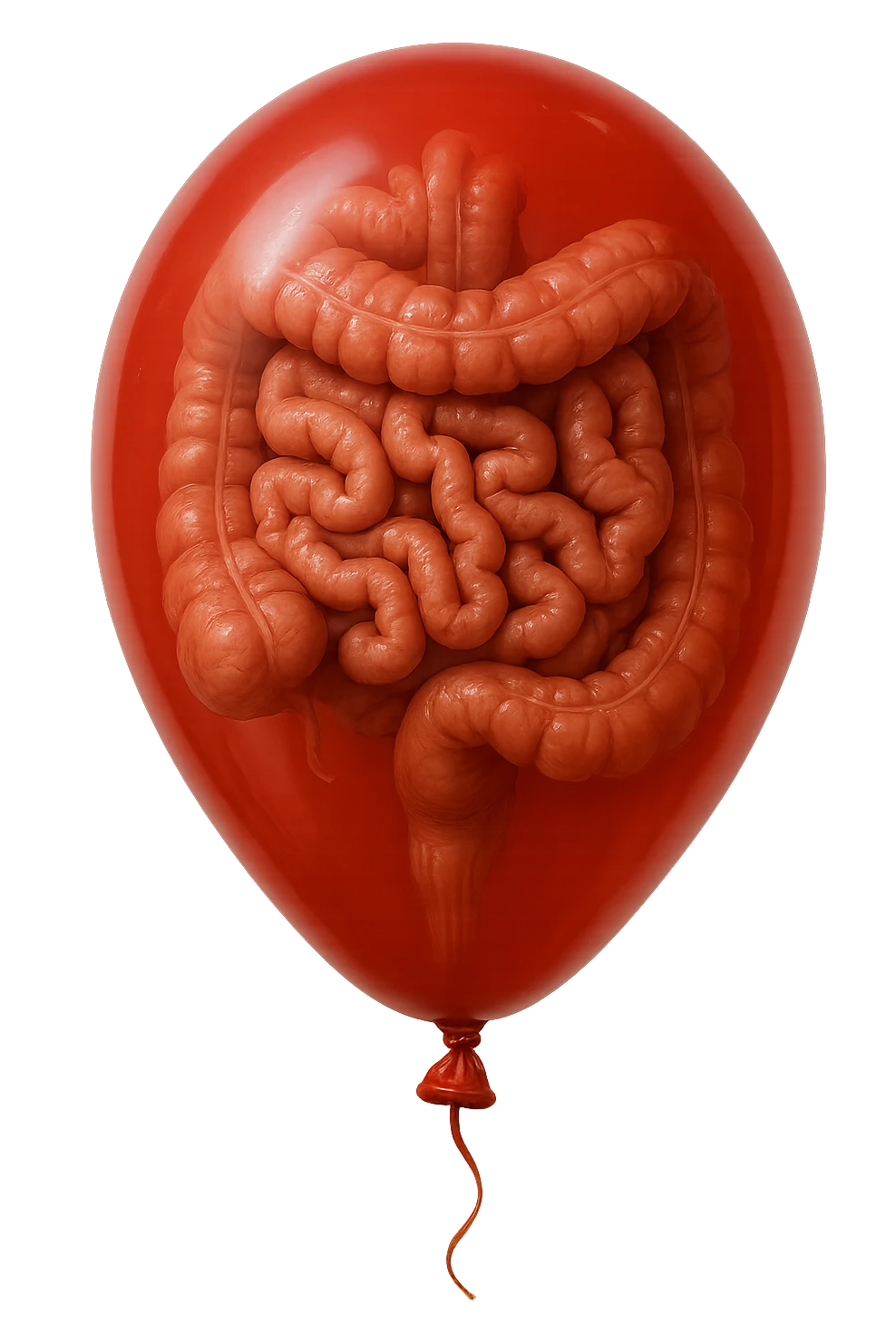 intestino umano anatomico chiuso in un palloncino rosso, iperrealistico 4k emoji