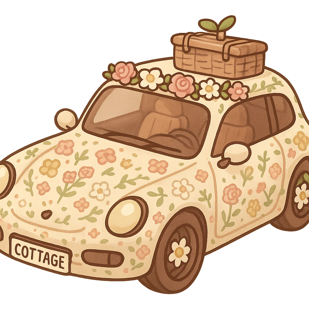 Using a transparent background, give the Assetto Corsa a cute Cottagecore makeover emoji
