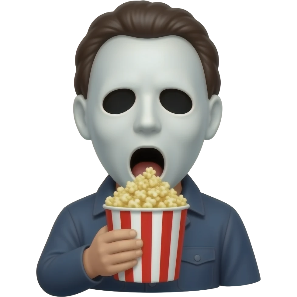micheal myers mask with no markings eating bucket of popcorn emoji