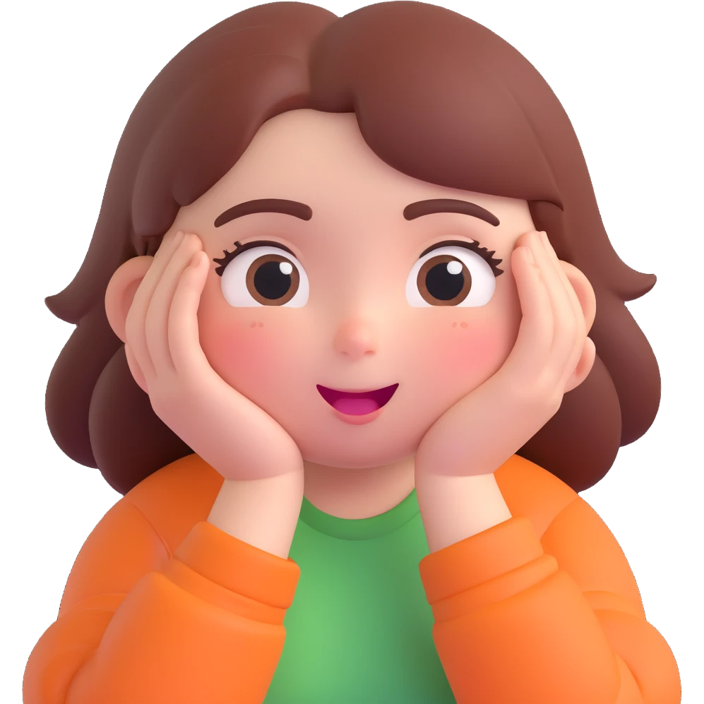 an extremely flustered, giddy, and excited character, expressive face, blushing, wide eyes, hands to cheeks, energetic pose emoji