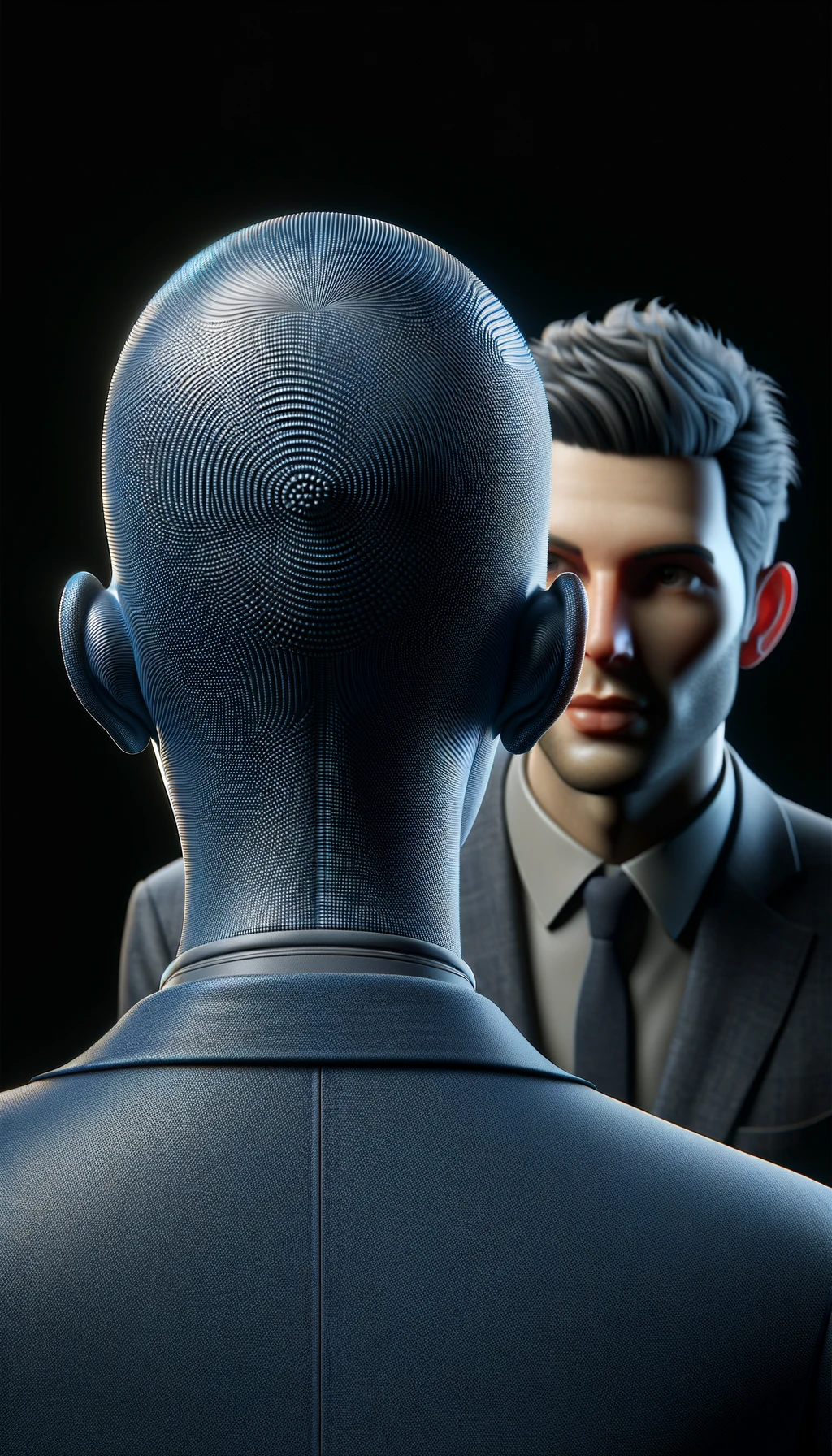 una persona parla e un altra persona di spalle lo ascolta, immagine iperrealistica 4k emoji