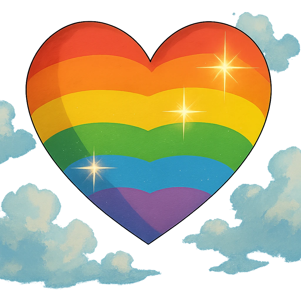rainbow pride heart, ghibli style, no text, sparkle effect emoji