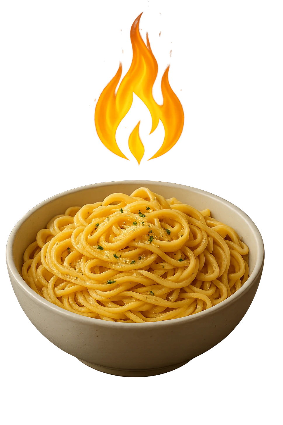 bowl di pasta con fiamma 3d sopra che indica metabolismo, iperrealistico 4k emoji