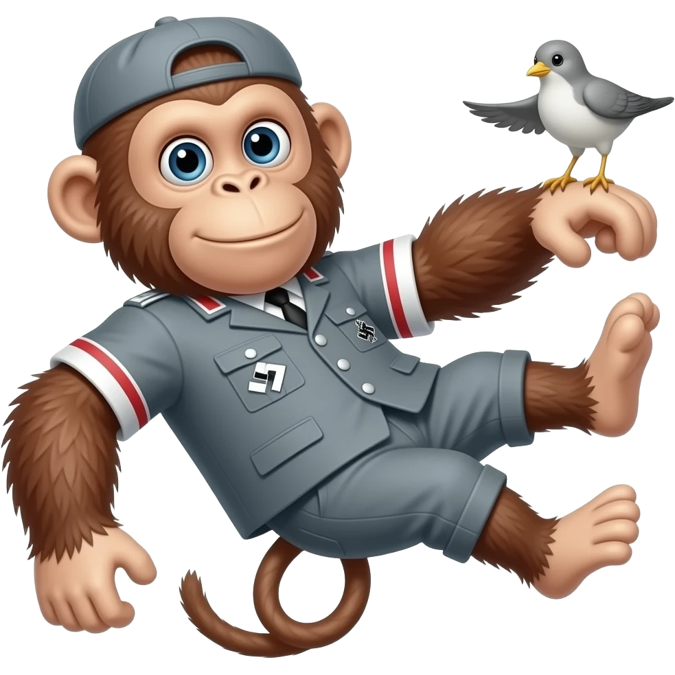 Orangatang monkey flipping wearing nazi clothes  the bird emoji