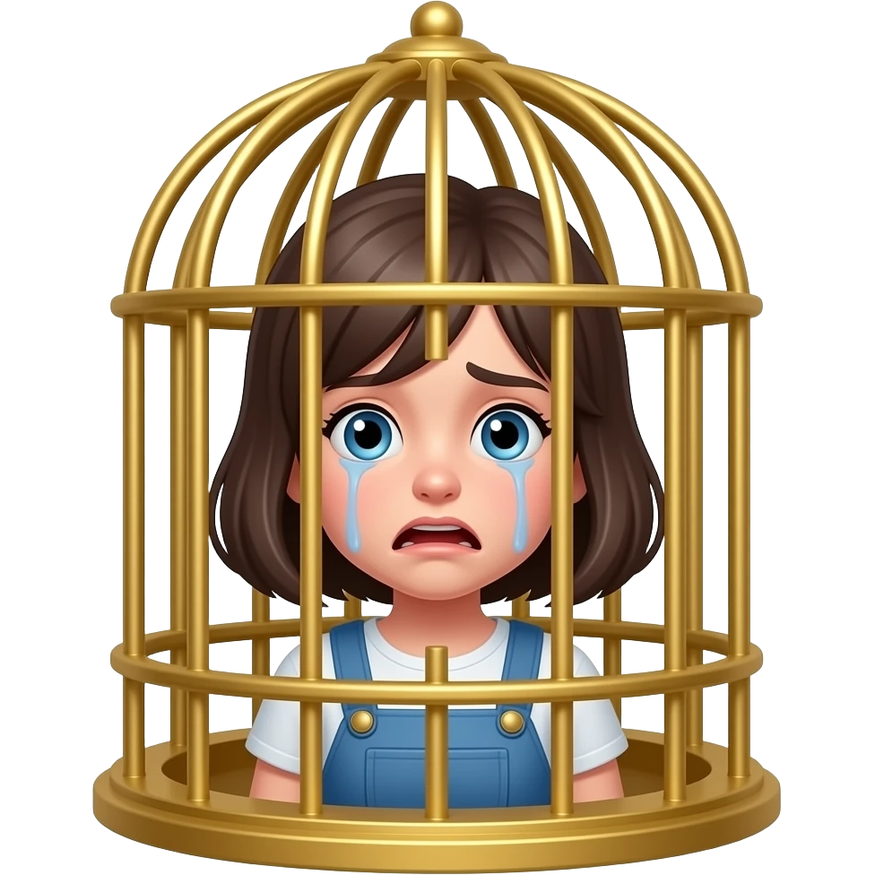 a girl  in golden cage sad and terrified emoji