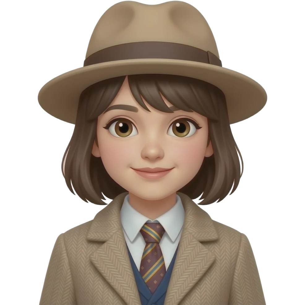 young girl with hat and wear coat and tie emoji