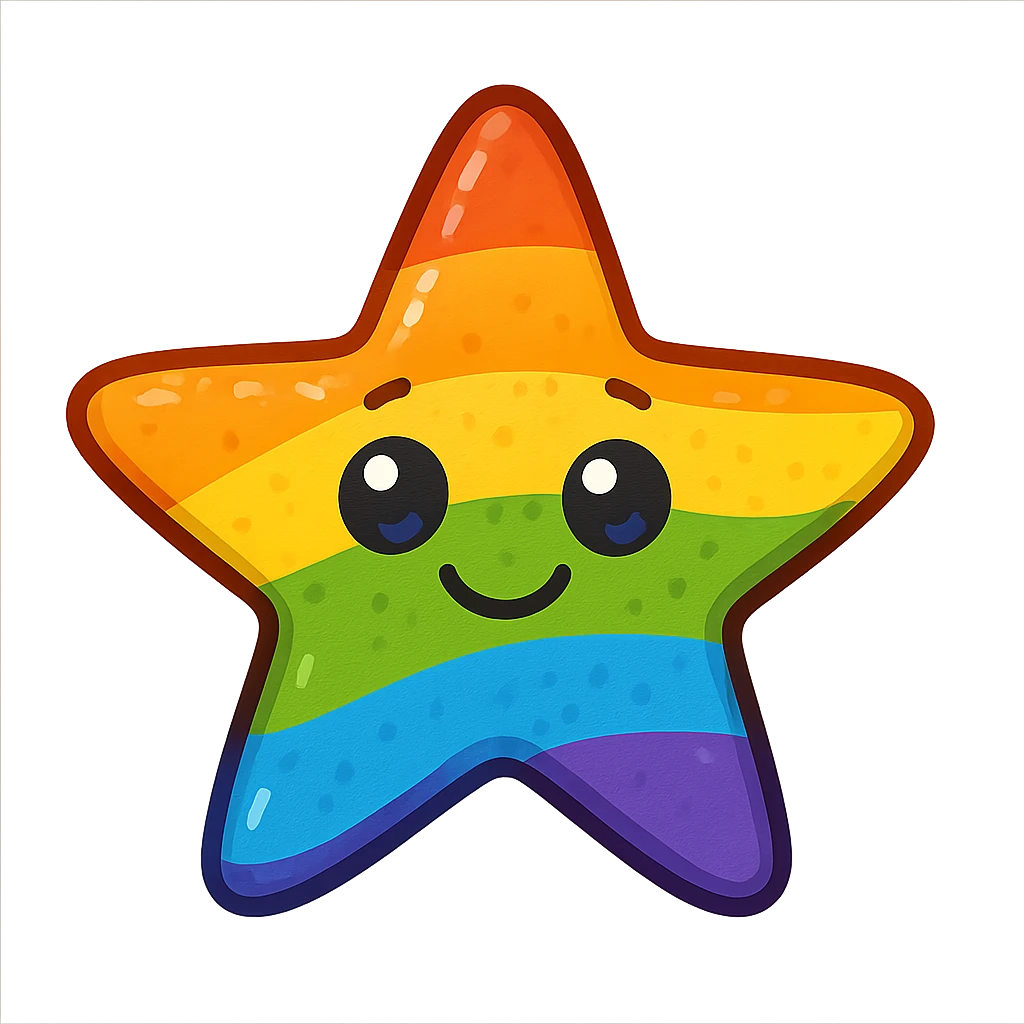 gay pride emoji, rainbow starfish, playful and bright emoji