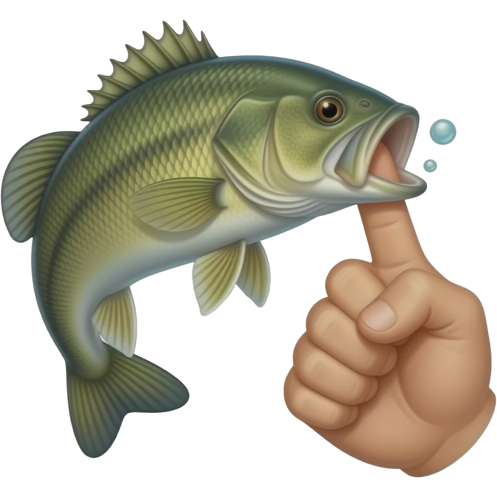 a bass fish biting someones thumb underwater emoji