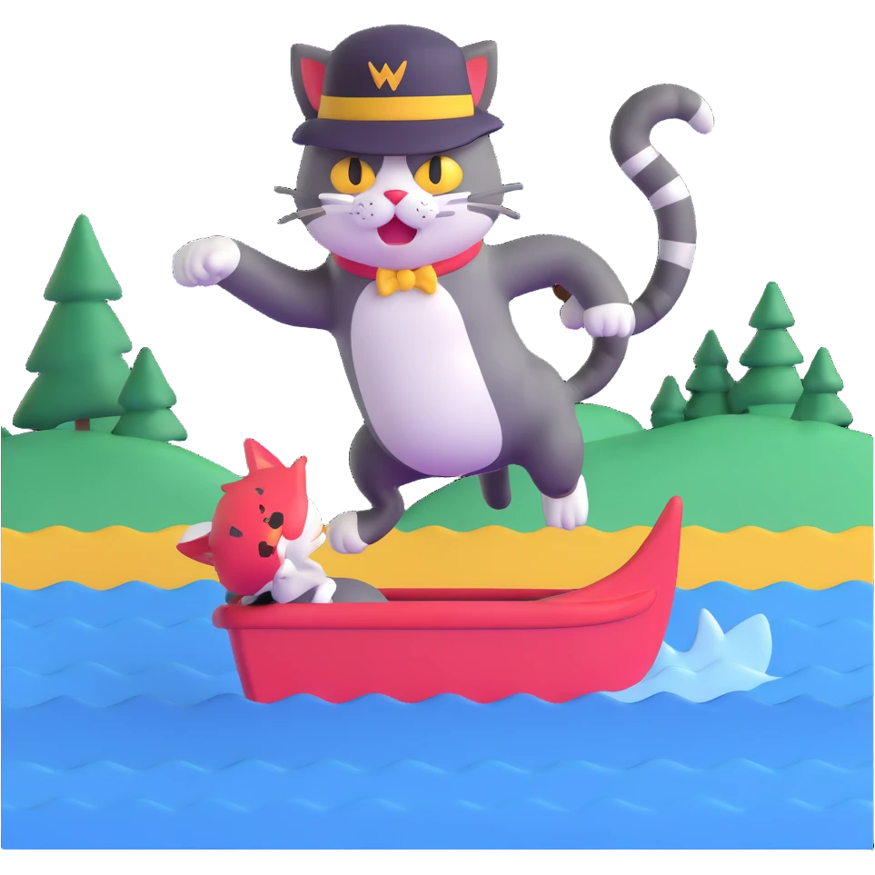 angry cat with a hat jumping into a lake emoji