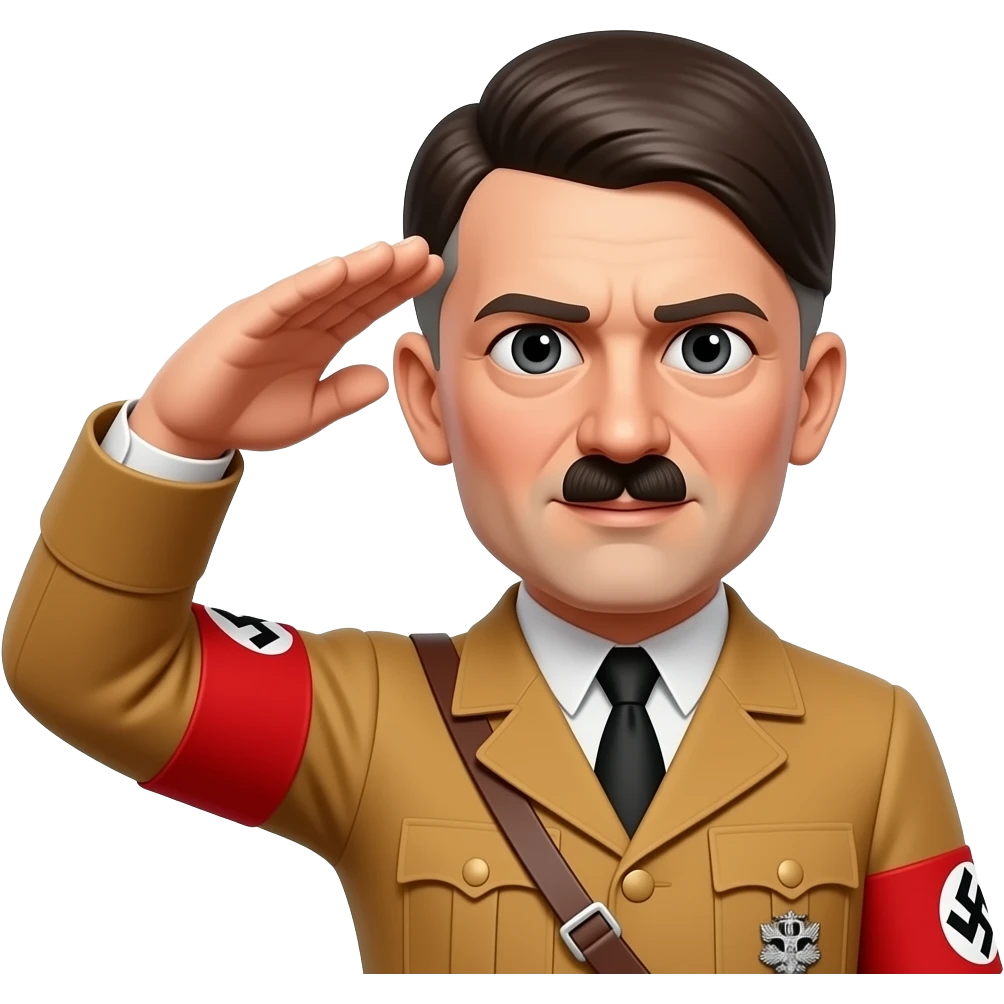 Adolf Hitler doing the Nazi salute with his arm pointing out front with all his fingers up and uncurled. His arm is at a 30 degree angle, with a front left camera shot emoji