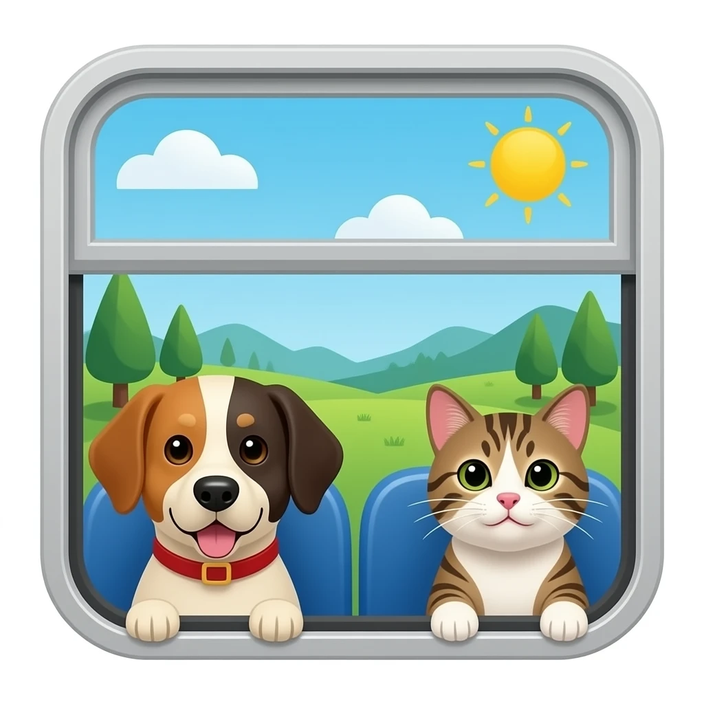 Dogs and cats on a train window emoji