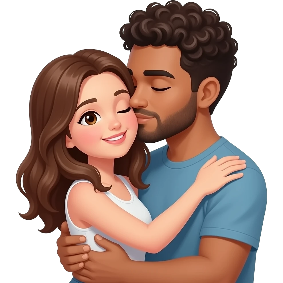 Realistic white man super short curly hair with beard kissing passionately and hugging realistic white girl brown hair emoji