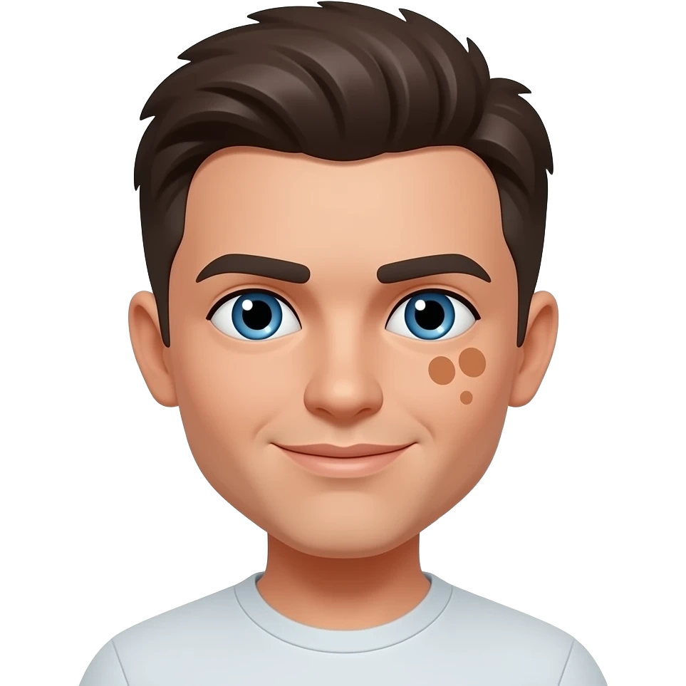 Remove brown spot from left side of face and make one of his eyes blue emoji