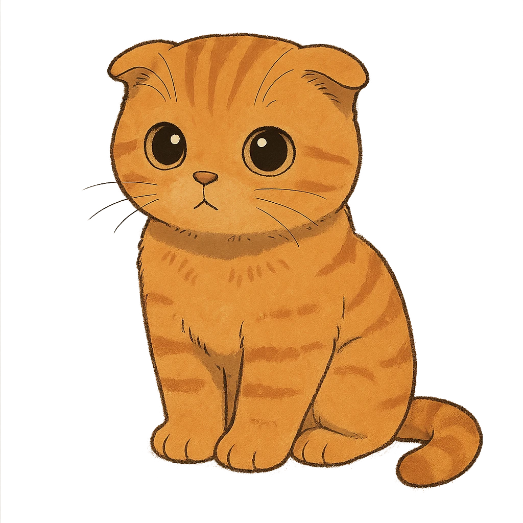 orange scottish fold kitten sitting, dark round innocent eyes emoji