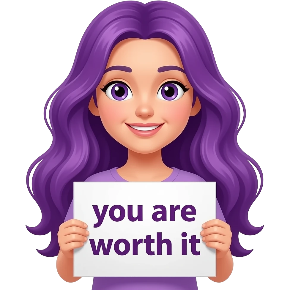 girl with long purple hair with a you are worth it sign emoji