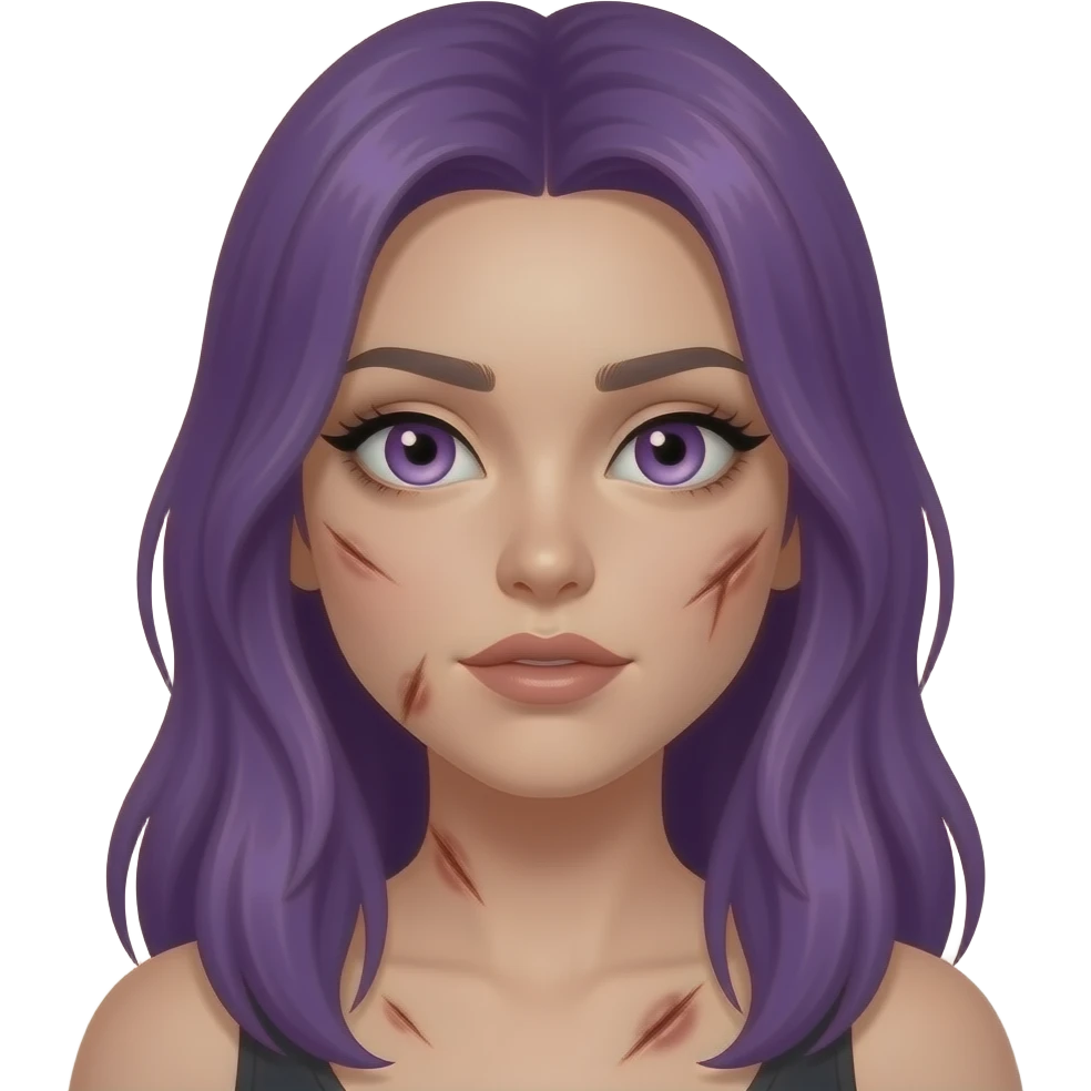 sexy girl with long purple hair and purple eyes is injured in the face emoji