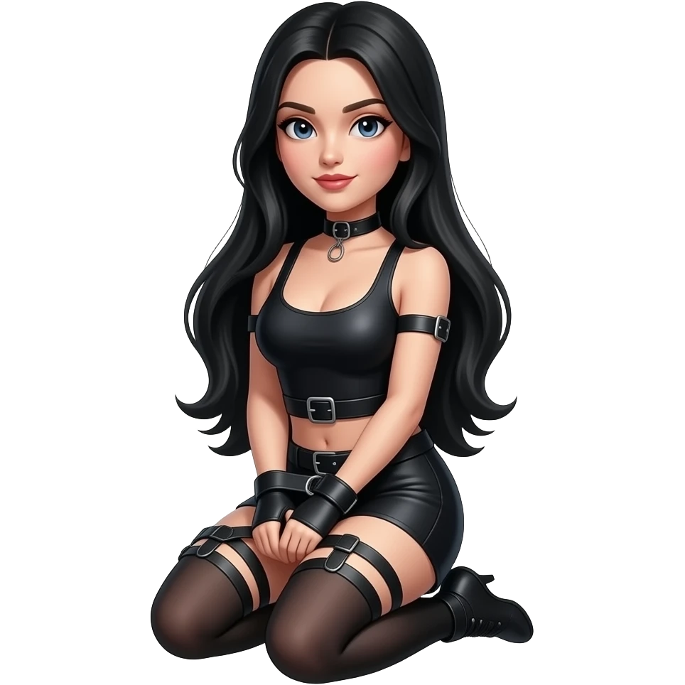 Woman on knees restraint Long Black hair collar emoji