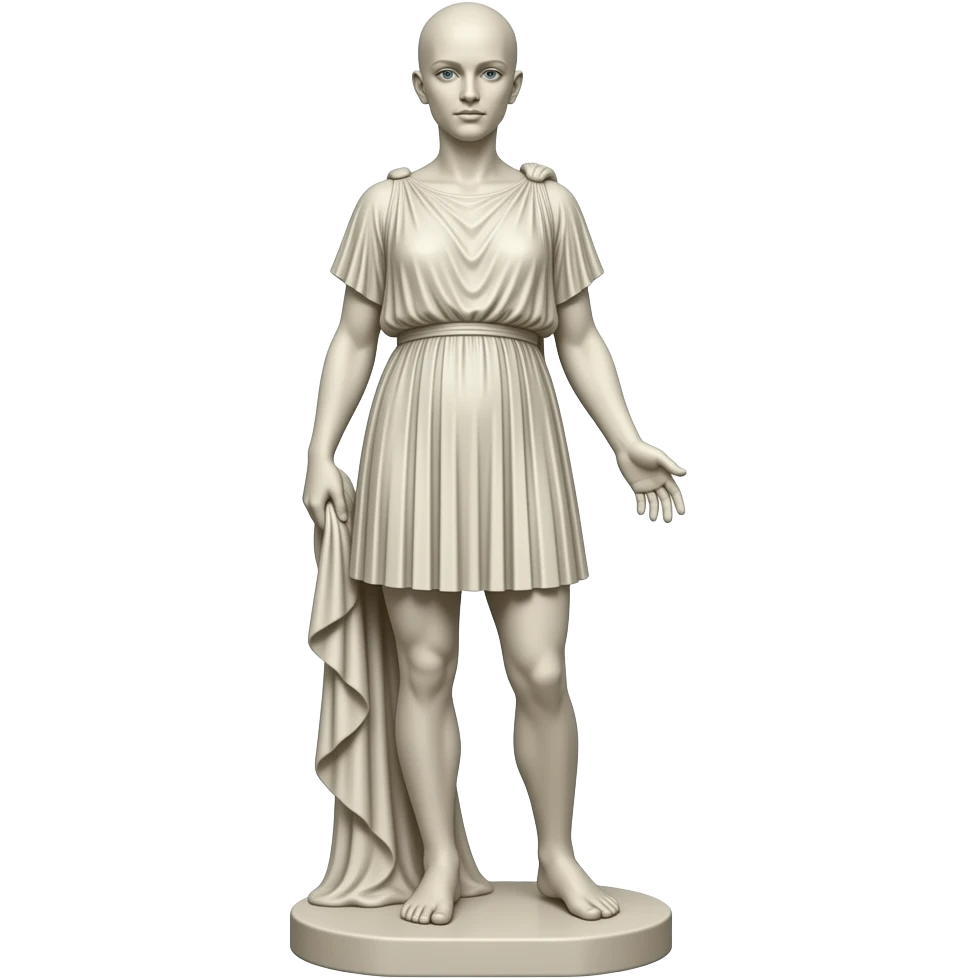 extra skinny bald ivory woman with very small breasts - from head to foot - in the pose of greek sculpture Doryphoros emoji