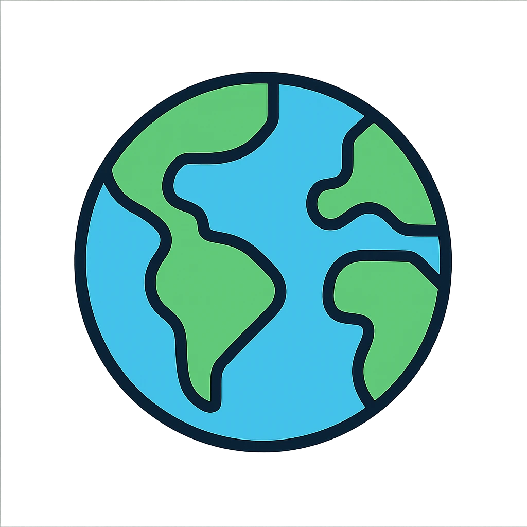 stylized Earth icon, lineal color style, black outlines emoji