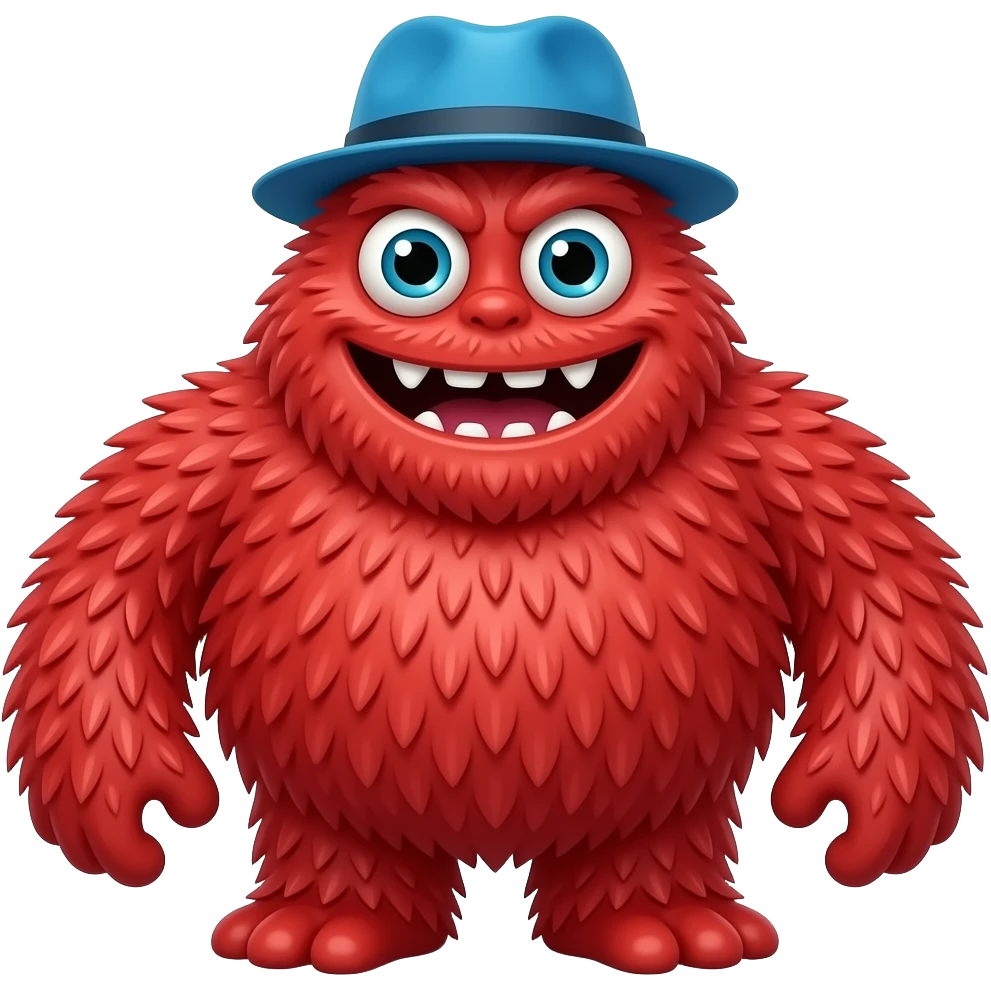 monster in vibrant red color and wear blue hat emoji