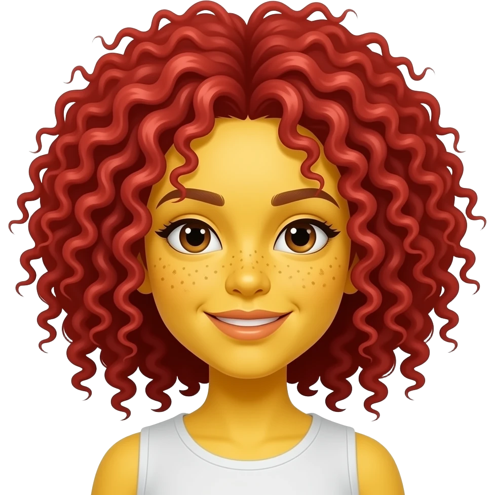 girl with bright yellow skin, red tighter curls curly afro hair & freckles emoji