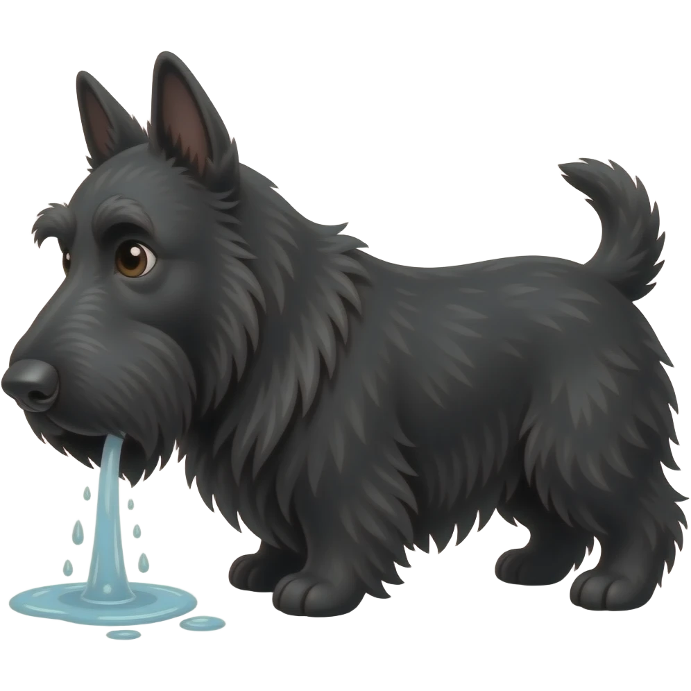 Black Scottie dog, urinating on the floor emoji