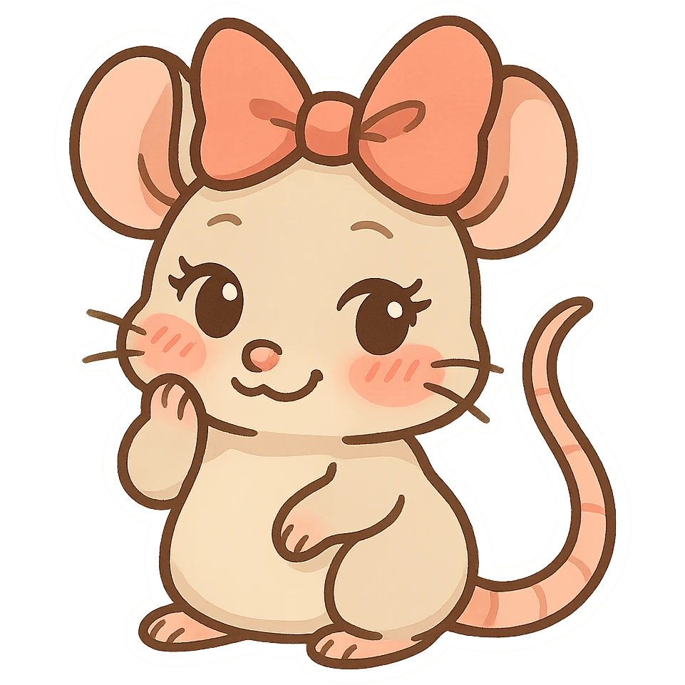 a coquette rat, cute and flirty, with a bow and blushing cheeks, popular illustration style emoji