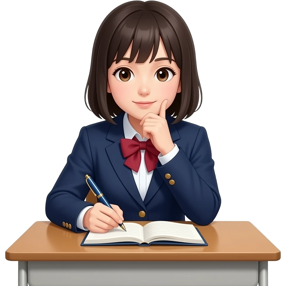 japanese school girl writing diary emoji
