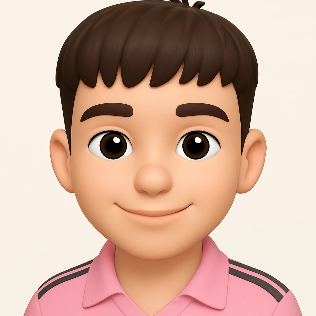 this image in 3d-emoji style, with a slight smile and a slimmer face emoji