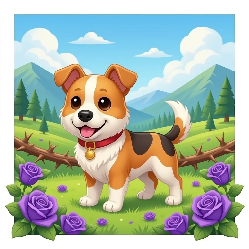 Cute dogs with Valley of thorns with purple roses emoji