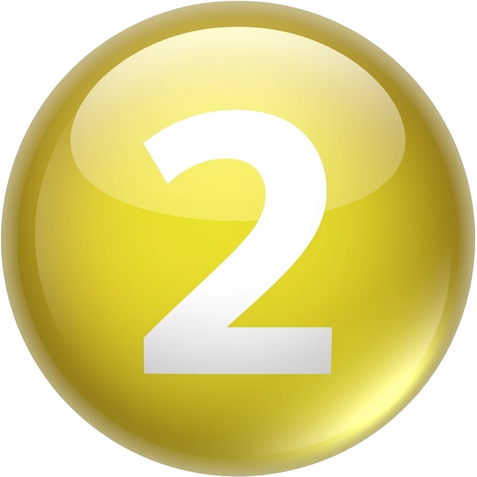 Glossy 3D sphere emoji, "2" bold white text centered, glowing gradient from yellow to light yellow, glass reflection highlight, bubble style icon emoji