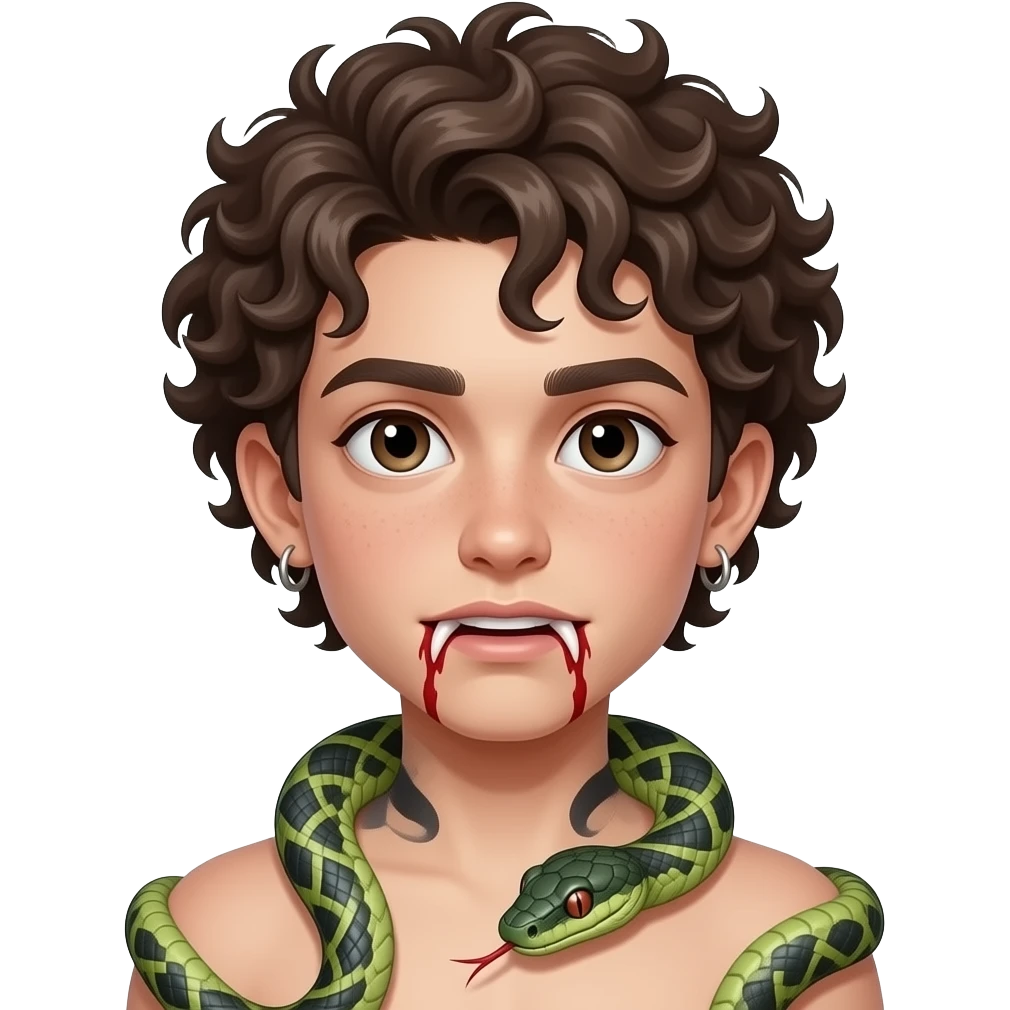 Curly hair on top Emo boy with snake bites emoji