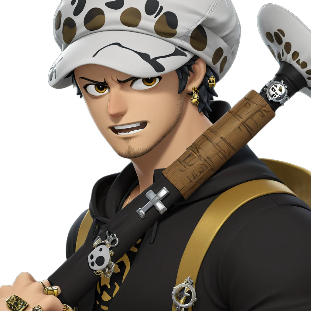trafalgar law with jewelry and hat emoji