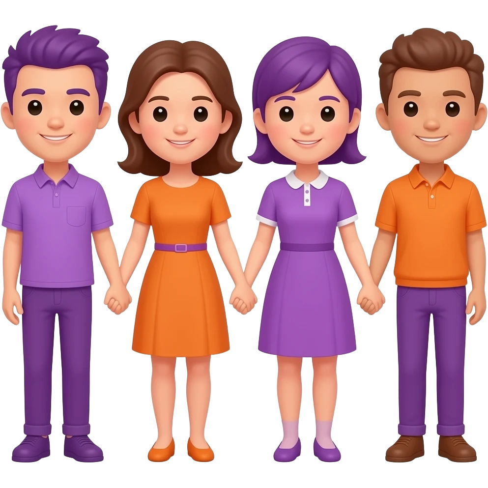 Emoji of teamwork  in purlpe and orange, clipart emoji